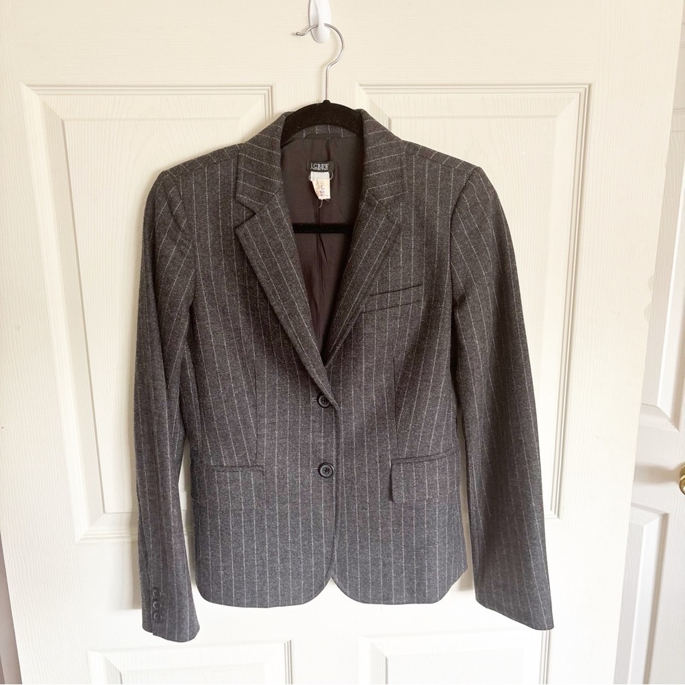 J. Crew Grey Wool Pinstripe Blazer Size 2